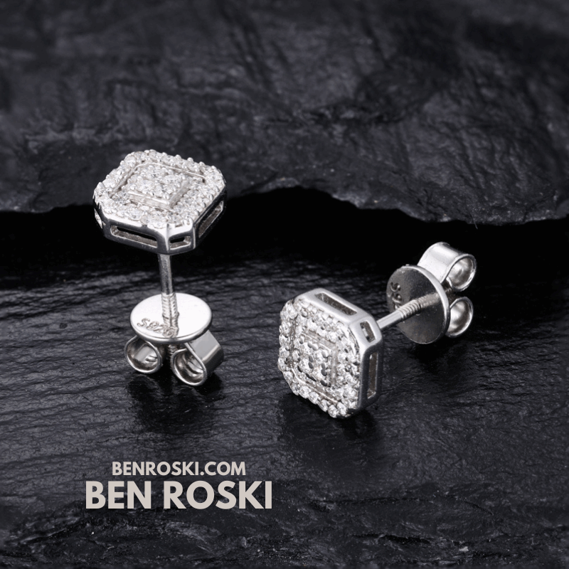 Square Halo Stud Earrings – 7MM | 1.49g | VVS1 Moissanite | GRA Certified