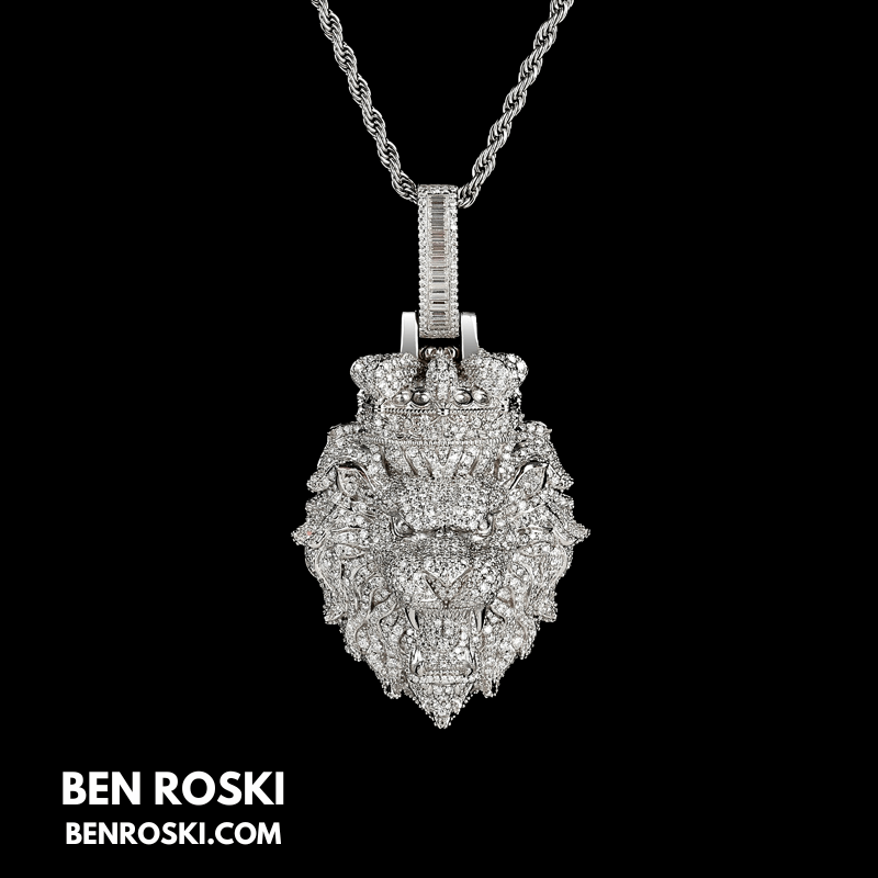 Lion Head Moissanite Pendant Sterling Silver, Gold, or Rose Gold | VVS Moissanite | GRA Certified