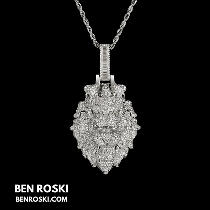 Lion Head Moissanite Pendant Sterling Silver, Gold, or Rose Gold | VVS Moissanite | GRA Certified