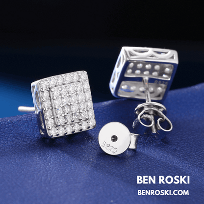 Square Cluster Stud Earrings Sterling Silver, Gold, or Rose Gold | VVS Moissanite | GRA Certified