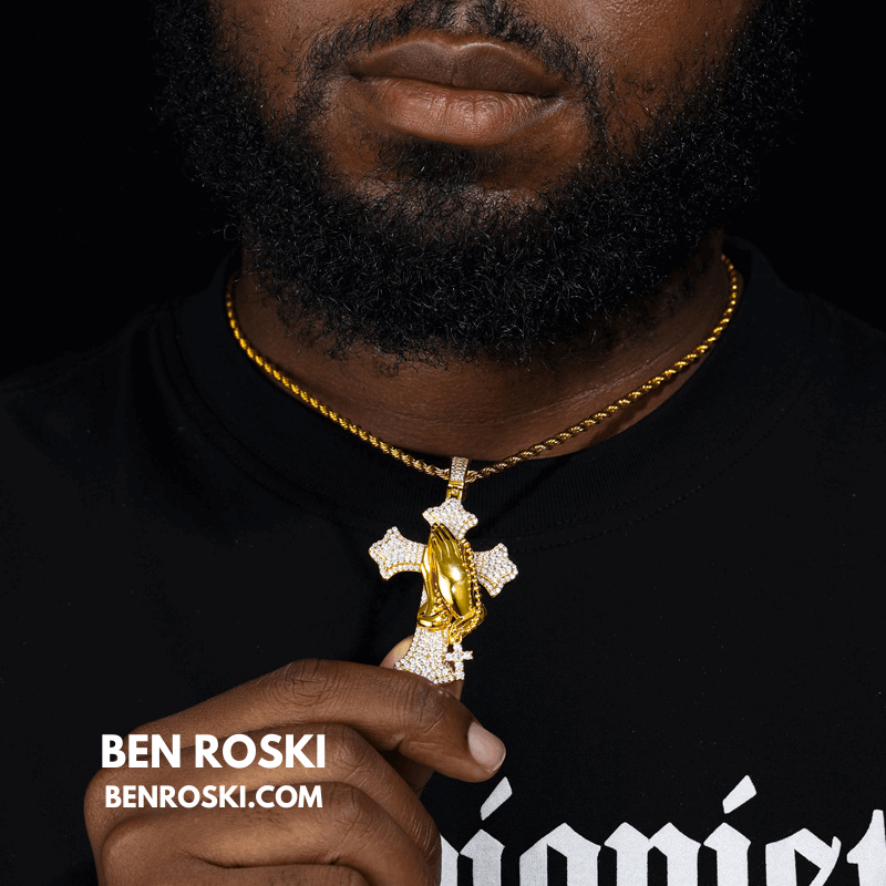 Praying Hands Cross Pendant – 71MM Height | VVS1 Moissanite | GRA Certified