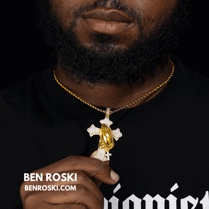 Praying Hands Cross Pendant – 71MM Height | VVS1 Moissanite | GRA Certified