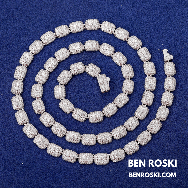 Cushion Link Moissanite Chain – 7MM Width | 22 Inch | 34.17g | GRA Certified