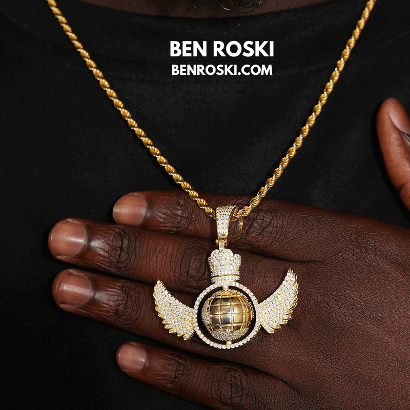 Globe Wings Moissanite Pendant – 44MM Height | VVS1 Moissanite | GRA Certified