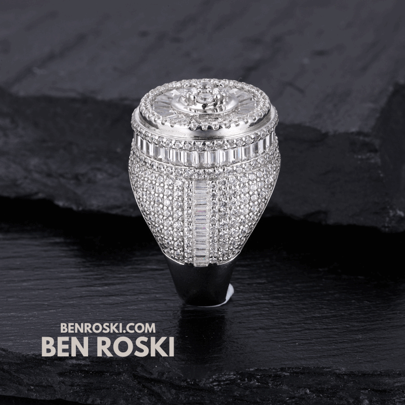 Round Baguette Cluster Ring – 21MM Width | VVS1 Moissanite | GRA Certified