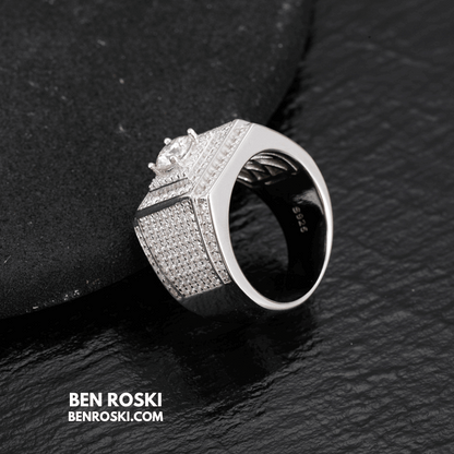 Men’s Iced Moissanite Square Statement Ring Sterling Silver, Gold, or Rose Gold | VVS Moissanite | GRA Certified