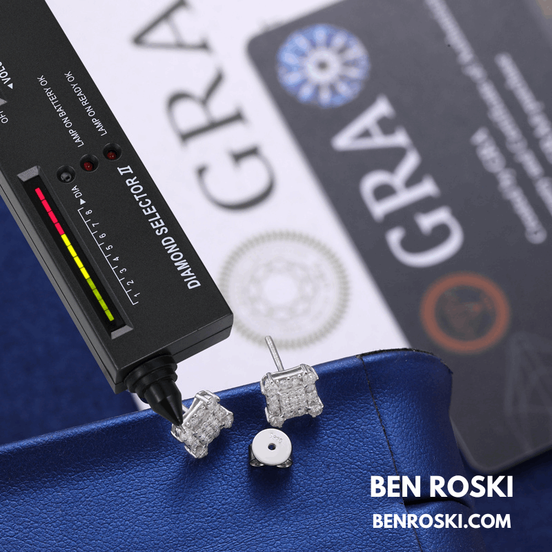 Square Cluster Stud Earrings Sterling Silver, Gold & Rose Gold Plated | VVS Moissanite | GRA Certified