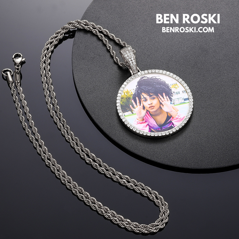 Custom Photo Round Pendant Sterling Silver or Gold & Rose Gold Plated | Moissanite | GRA Certified