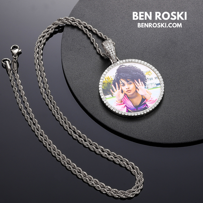 Custom Photo Round Pendant Sterling Silver or Gold & Rose Gold Plated | Moissanite | GRA Certified