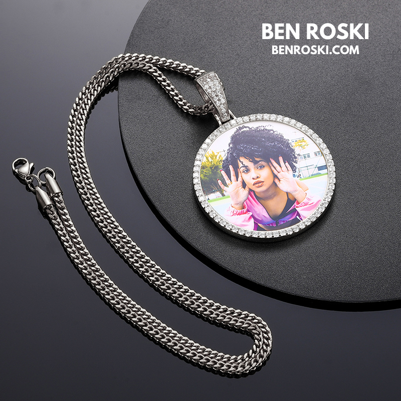 Custom Photo Round Pendant Sterling Silver or Gold & Rose Gold Plated | Moissanite | GRA Certified