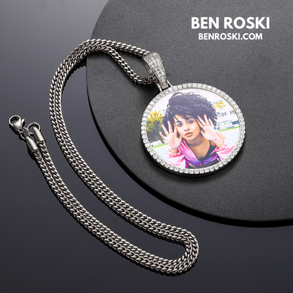 Custom Photo Round Pendant Sterling Silver or Gold & Rose Gold Plated | Moissanite | GRA Certified