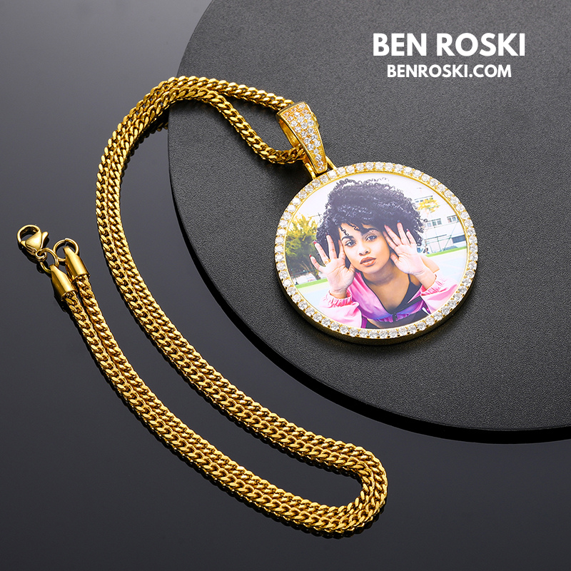 Custom Photo Round Pendant Sterling Silver or Gold & Rose Gold Plated | Moissanite | GRA Certified