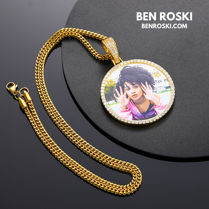 Custom Photo Round Pendant Sterling Silver or Gold & Rose Gold Plated | Moissanite | GRA Certified