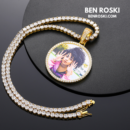 Custom Photo Round Pendant Sterling Silver or Gold & Rose Gold Plated | Moissanite | GRA Certified