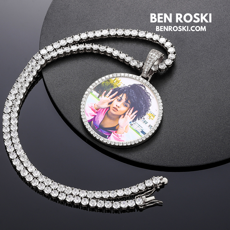 Custom Photo Round Pendant Sterling Silver or Gold & Rose Gold Plated | Moissanite | GRA Certified