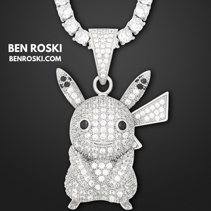Iced-Out Pikachu Moissanite Pendant – Sterling Silver | Gold, Silver & Rose Gold | GRA Certified
