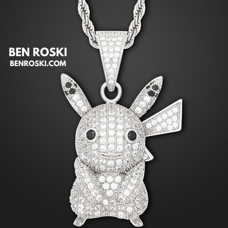 Iced-Out Pikachu Moissanite Pendant – Sterling Silver | Gold, Silver & Rose Gold | GRA Certified