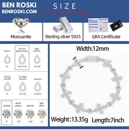 12MM Moissanite Cross Link Bracelet Sterling Silver, Gold, or Rose Gold | GRA Certified