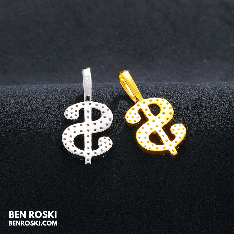 Dollar Sign Pendant Sterling Silver, Gold / Rose Gold Plated | VVS Moissanite | GRA Certified