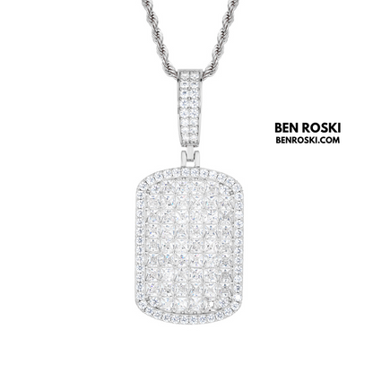 Iced Moissanite Rectangular Pendant Sterling Silver, Gold or Rose Gold Plated | VVS Moissanite | GRA Certified