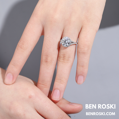 3CT Moissanite Halo Engagement Ring Sterling Silver, Gold & Rose Gold | GRA Certified