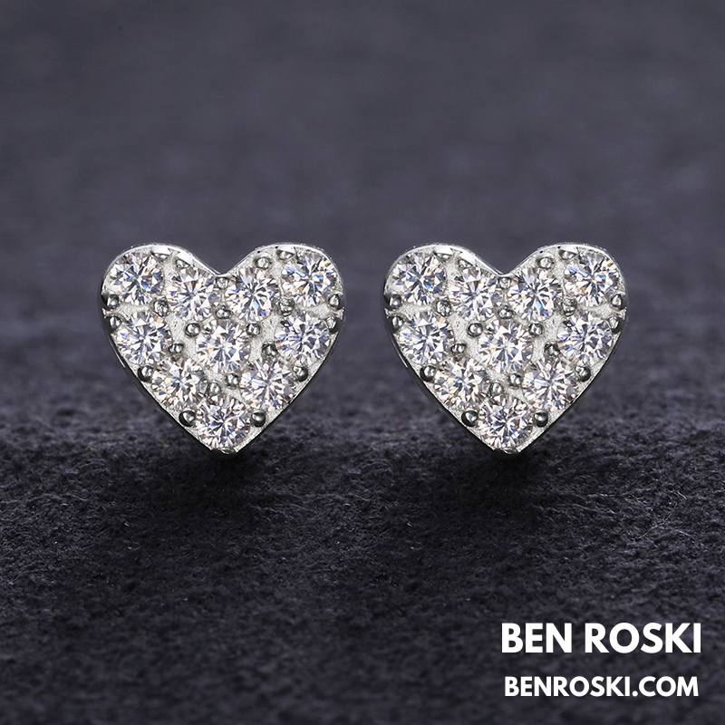 Heart Moissanite Cluster Stud Earrings Sterling Silver, Gold, or Rose Gold | VVS Moissanite | GRA Certified