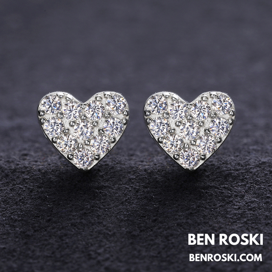 Heart Moissanite Cluster Stud Earrings Sterling Silver, Gold, or Rose Gold | VVS Moissanite | GRA Certified