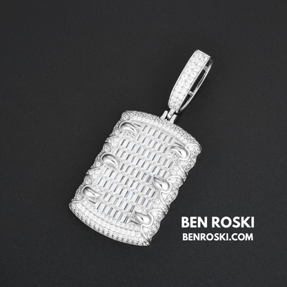 Baguette Dog Tag Pendant Sterling Silver, Gold & Rose Gold | VVS Moissanite | GRA Certified