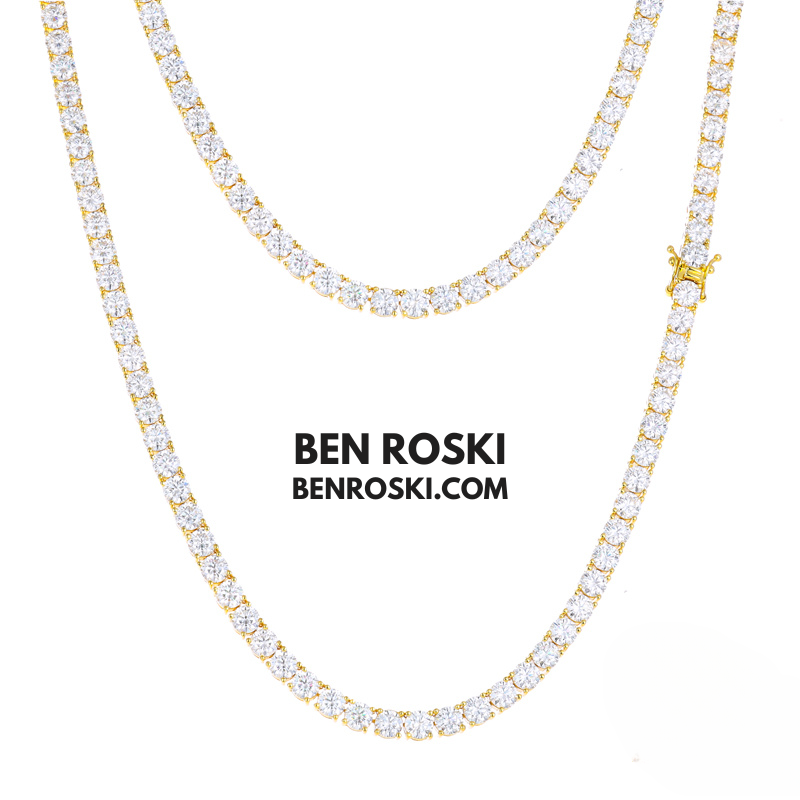 Moissanite Tennis Chain Necklace 3MM Sterling Silver, Gold & Rose Gold | VVS1 Moissanite | GRA Certified