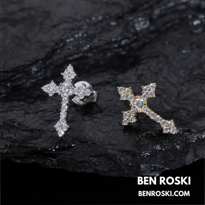 Moissanite Cross Stud Earrings Sterling Silver, Gold, or Rose Gold | VVS Moissanite | GRA Certified