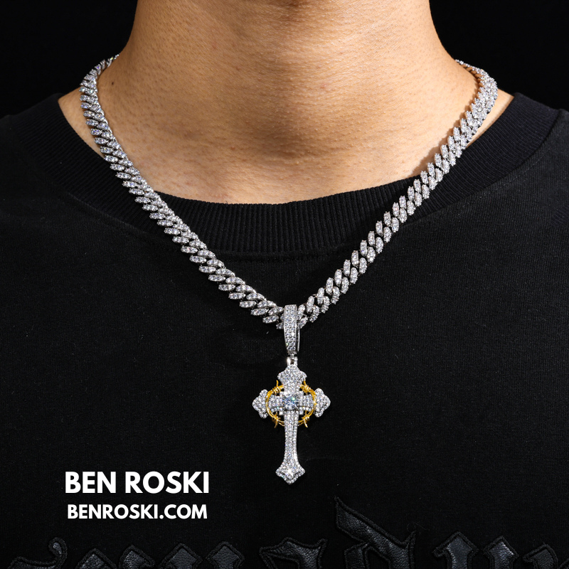 Barbed Cross Pendant Sterling Silver or Gold/Rose Gold Plated | VVS Moissanite | GRA Certified