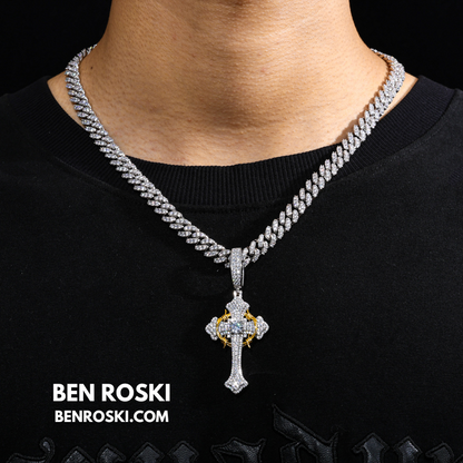 Barbed Cross Pendant Sterling Silver or Gold/Rose Gold Plated | VVS Moissanite | GRA Certified