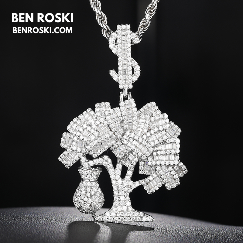 Money Tree Pendant Sterling Silver or Gold/Rose Gold Plated | VVS Moissanite | GRA Certified