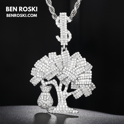 Money Tree Pendant Sterling Silver or Gold/Rose Gold Plated | VVS Moissanite | GRA Certified