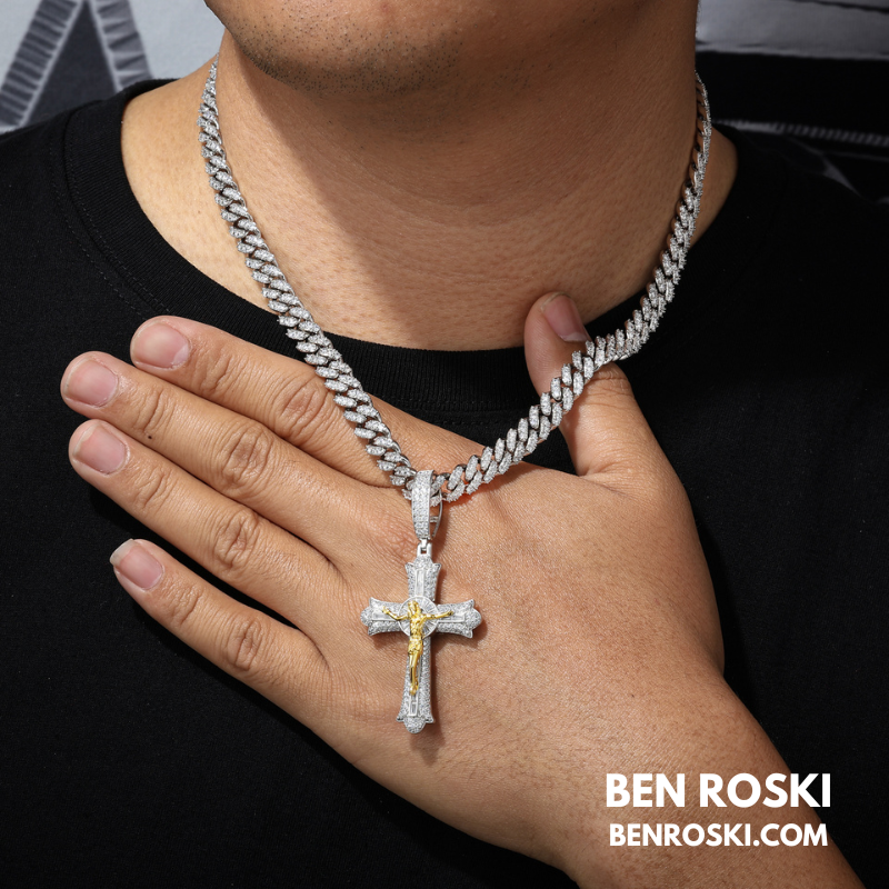 Crucifix Moissanite Cross Pendant Sterling Silver, Gold & Rose Gold | VVS Moissanite | GRA Certified