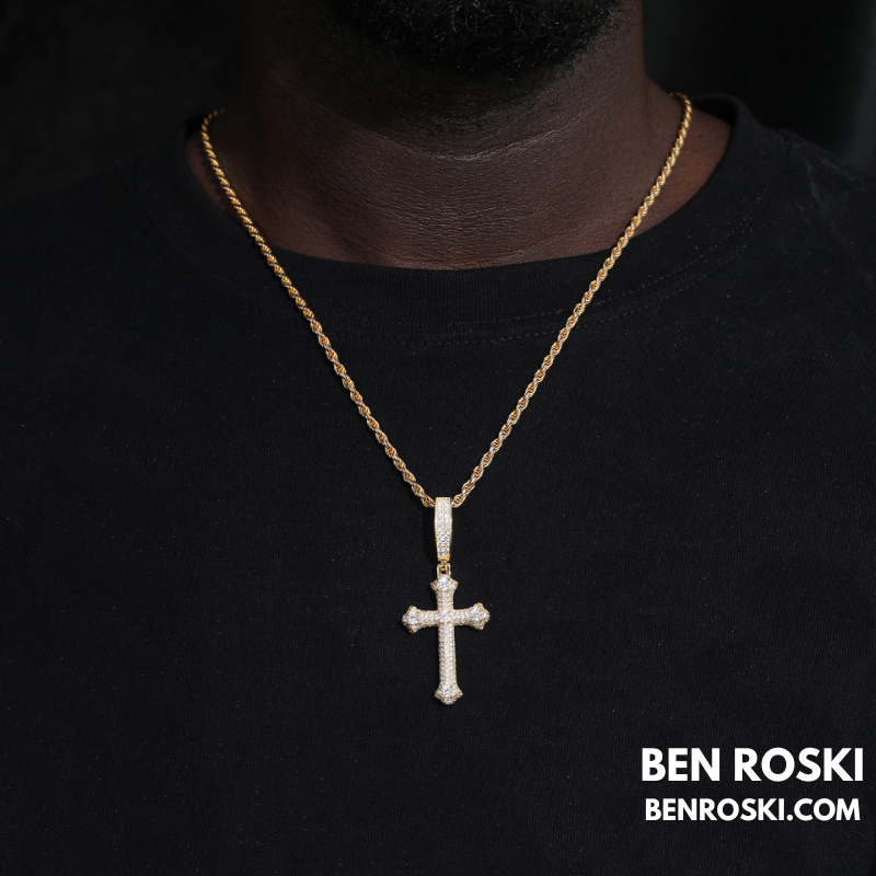 Iced Cross Pendant Sterling Silver, Gold & Rose Gold Plated | VVS Moissanite | GRA Certified