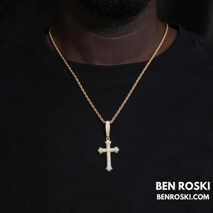 Iced Cross Pendant Sterling Silver, Gold & Rose Gold Plated | VVS Moissanite | GRA Certified