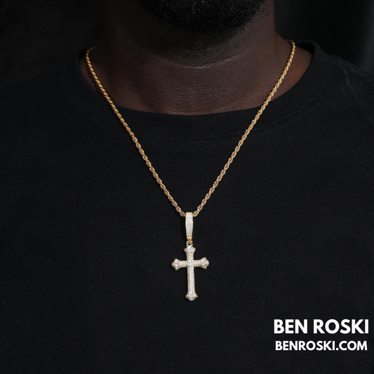 Iced Cross Pendant Sterling Silver, Gold & Rose Gold Plated | VVS Moissanite | GRA Certified