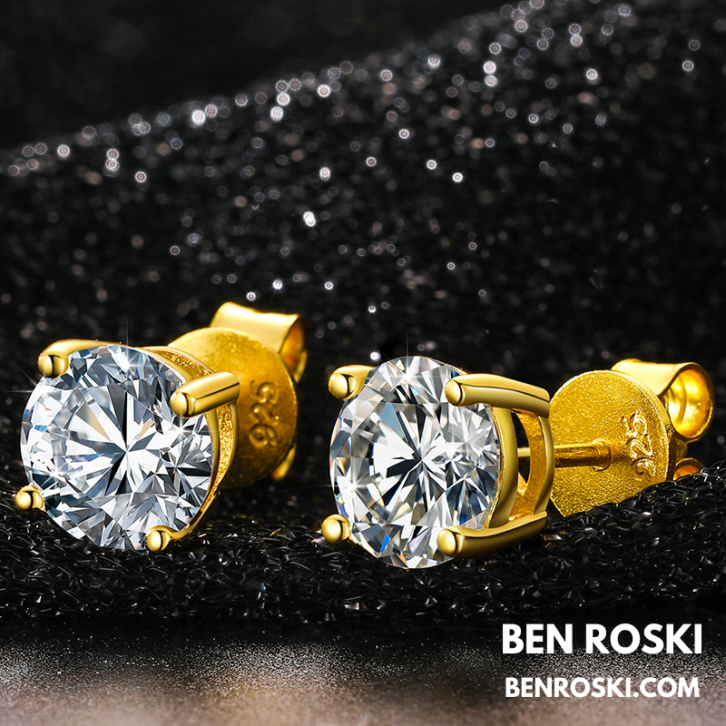 Round-Cut Moissanite Stud Earrings Sterling Silver or Gold / Rose Gold Plated | GRA Certified