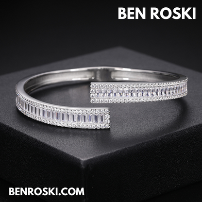 8MM Moissanite Baguette Bangle Sterling Silver, Gold Plated & Rose Gold Plated over 925 Sterling Silver | GRA Certified