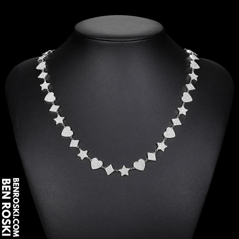 Heart, Star & Diamond Link Moissanite Necklace Sterling Silver, Gold & Rose Gold Options | GRA Certified