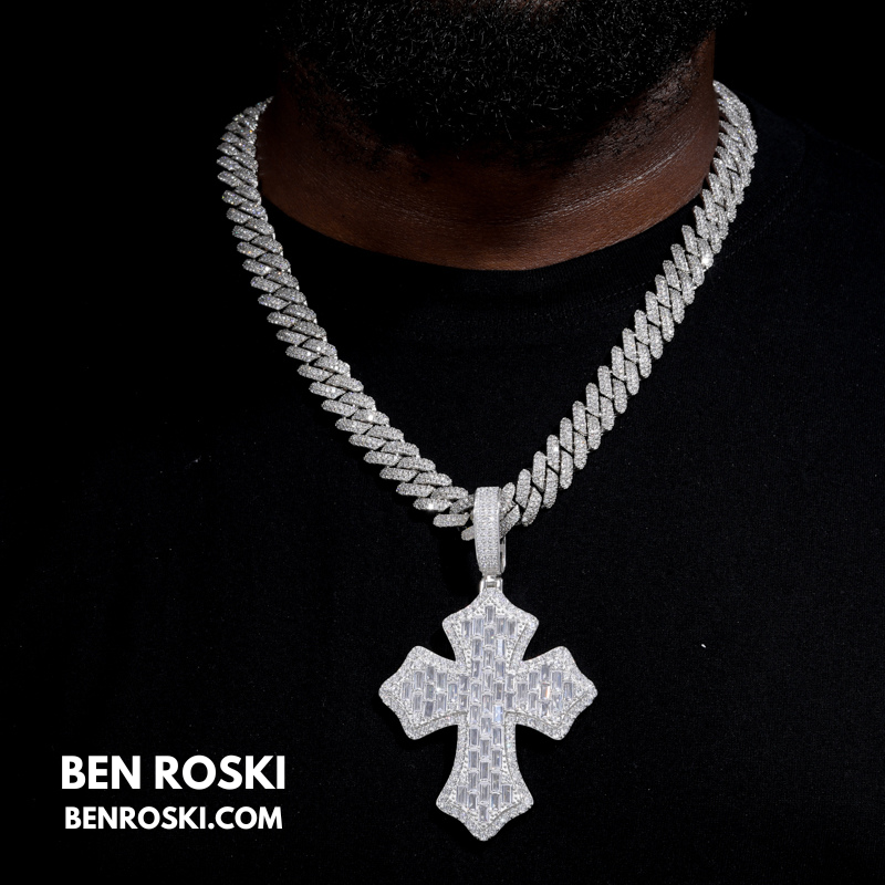 Moissanite Cross Pendant Sterling Silver or Gold & Rose Gold Plated | VVS Moissanite | GRA Certified