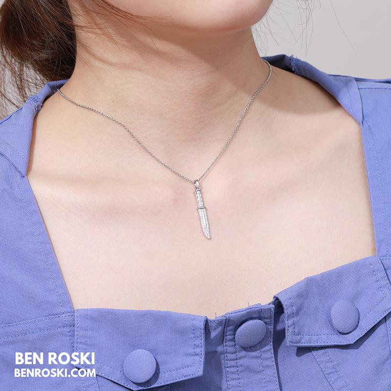 Knife Pendant Necklace Sterling Silver or Gold/Rose Gold Plated | VVS Moissanite | GRA Certified