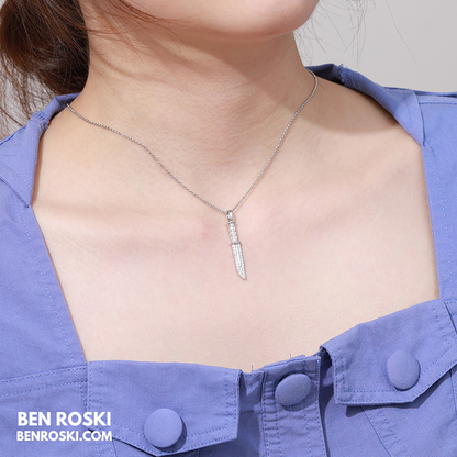 Knife Pendant Necklace Sterling Silver or Gold/Rose Gold Plated | VVS Moissanite | GRA Certified