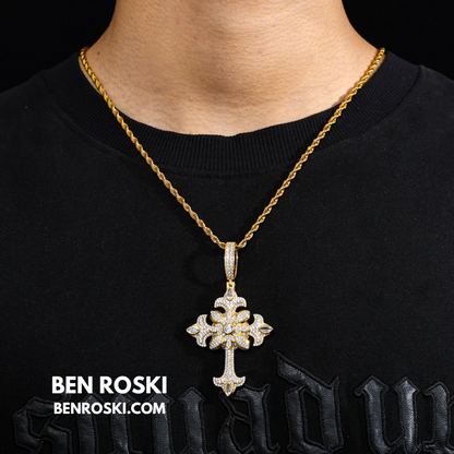 Floral Cross Pendant Sterling Silver, Gold & Rose Gold | VVS Moissanite | GRA Certified