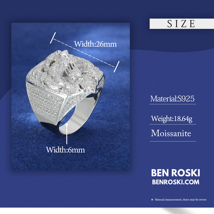 Lion Head Moissanite Ring Sterling Silver, Gold & Rose Gold | VVS Moissanite | GRA Certified