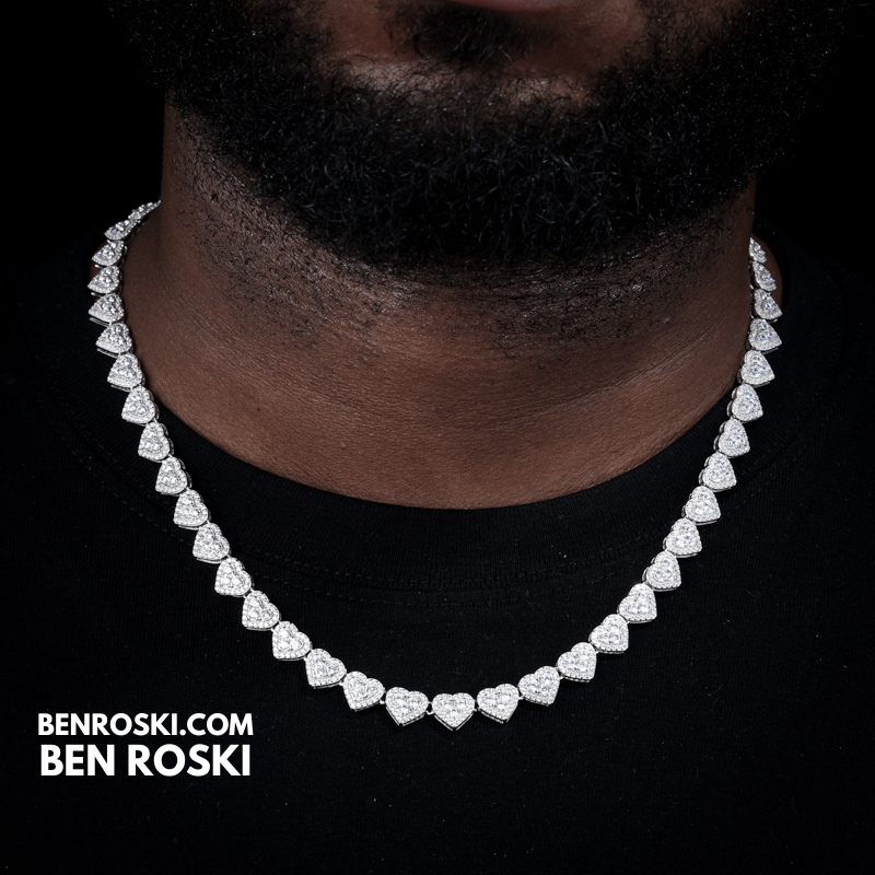 8MM Heart Moissanite Chain Sterling Silver, Gold, or Rose Gold | GRA Certified