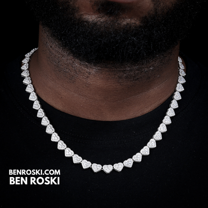 8MM Heart Moissanite Chain Sterling Silver, Gold, or Rose Gold | GRA Certified