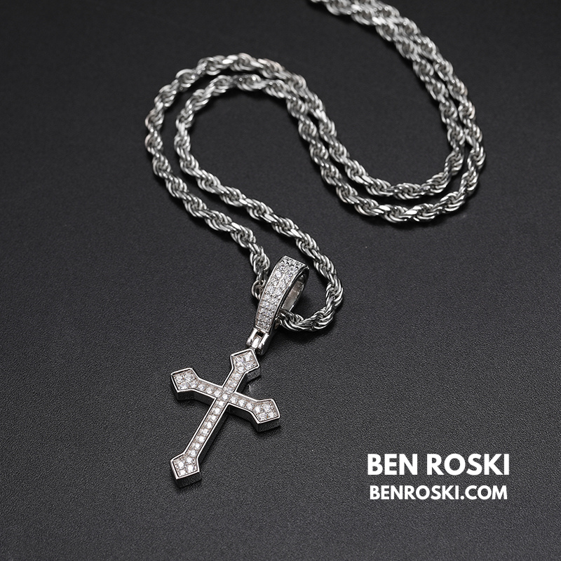 Moissanite Cross Pendant Sterling Silver or Gold/Rose Gold Plated | VVS1 Moissanite | GRA Certified