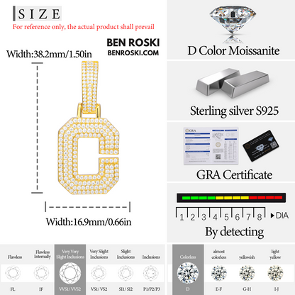 Moissanite Initial Letter Pendant Sterling Silver | Gold, Rose Gold & Silver Options | VVS Moissanite | GRA Certified